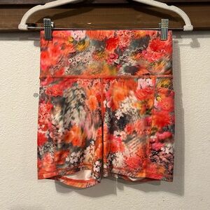 Athleta Womens Pink Floral Printed Elastic High Rise Pull On Shorts Small (1339)